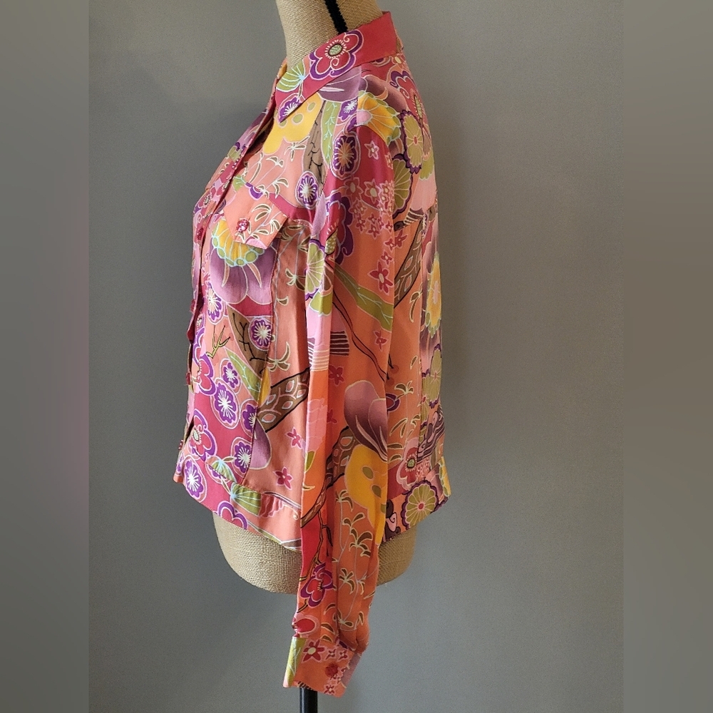 FL Malik Medium Orange And Pink Floral Cupra Cropped Blouse - Picture 5 of 8